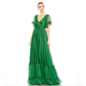 MAC DUGGAL Dress Size 8 Evening Gown Butterfly Sleeve Emerald Green NEW Flaw